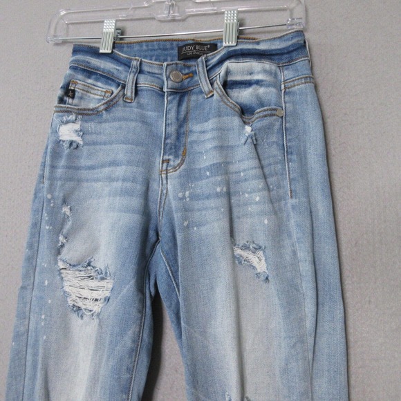 Judy Blue Boyfriend Fit Distressed Paint Splatted Jeans - Picture 2 of 16